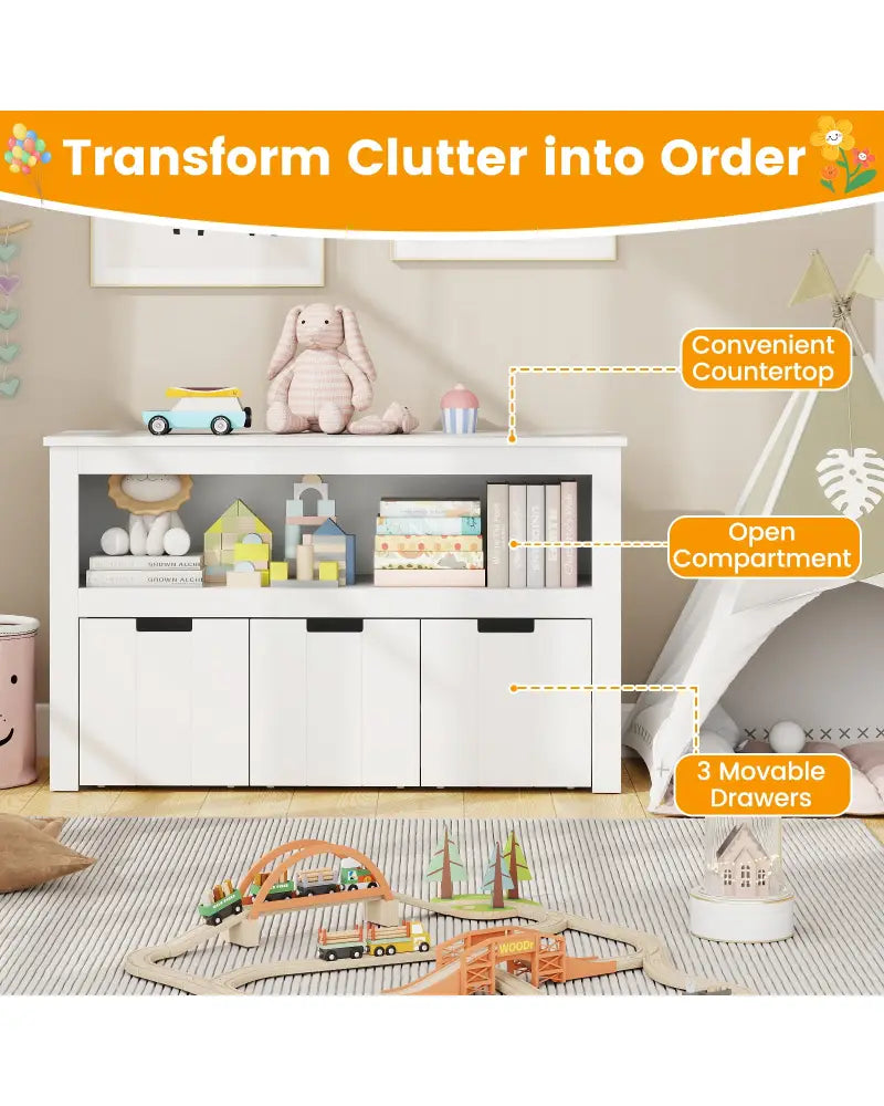 Kid Toy Storage Cabinet 3 Drawer Chest with Wheels Large Storage Cube Shelf - White - Kids Storage