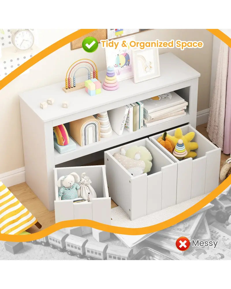 Kid Toy Storage Cabinet 3 Drawer Chest with Wheels Large Storage Cube Shelf - White - Kids Storage