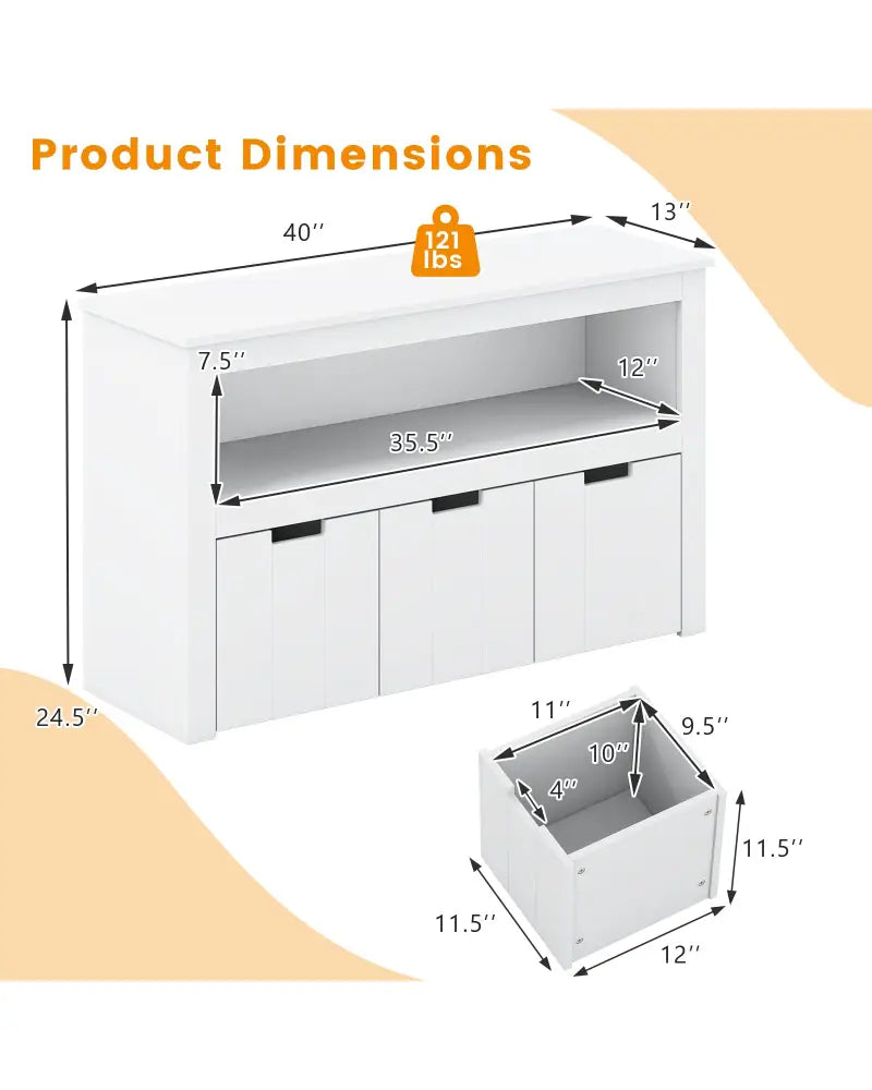 Kid Toy Storage Cabinet 3 Drawer Chest with Wheels Large Storage Cube Shelf - White - Kids Storage