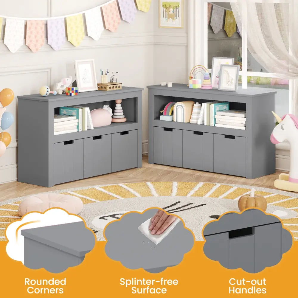 Kid Toy Storage Cabinet Drawer Chest with Wheels and Large Storage Cube Shelf-Gray - Gray - Kids Storage