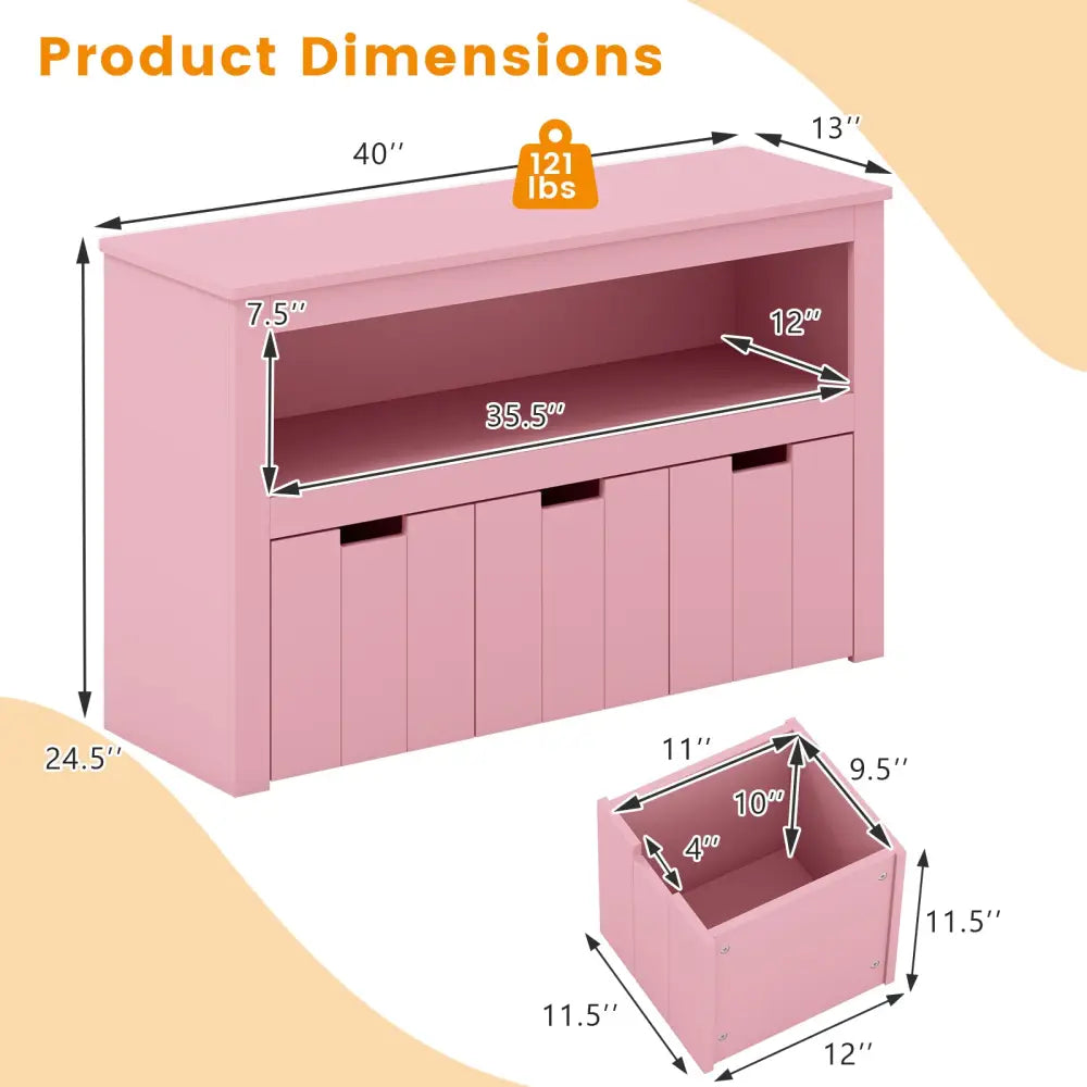 Kid Toy Storage Cabinet Drawer Chest with Wheels and Large Storage Cube Shelf-Pink - Pink - Kids Storage