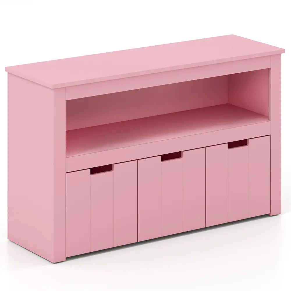 Kid Toy Storage Cabinet Drawer Chest with Wheels and Large Storage Cube Shelf-Pink - Pink - Kids Storage