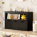 Kid Toy Storage Cabinet Drawer Chest with Wheels and Large Storage Cube Shelf-Black - Black - Kids Storage