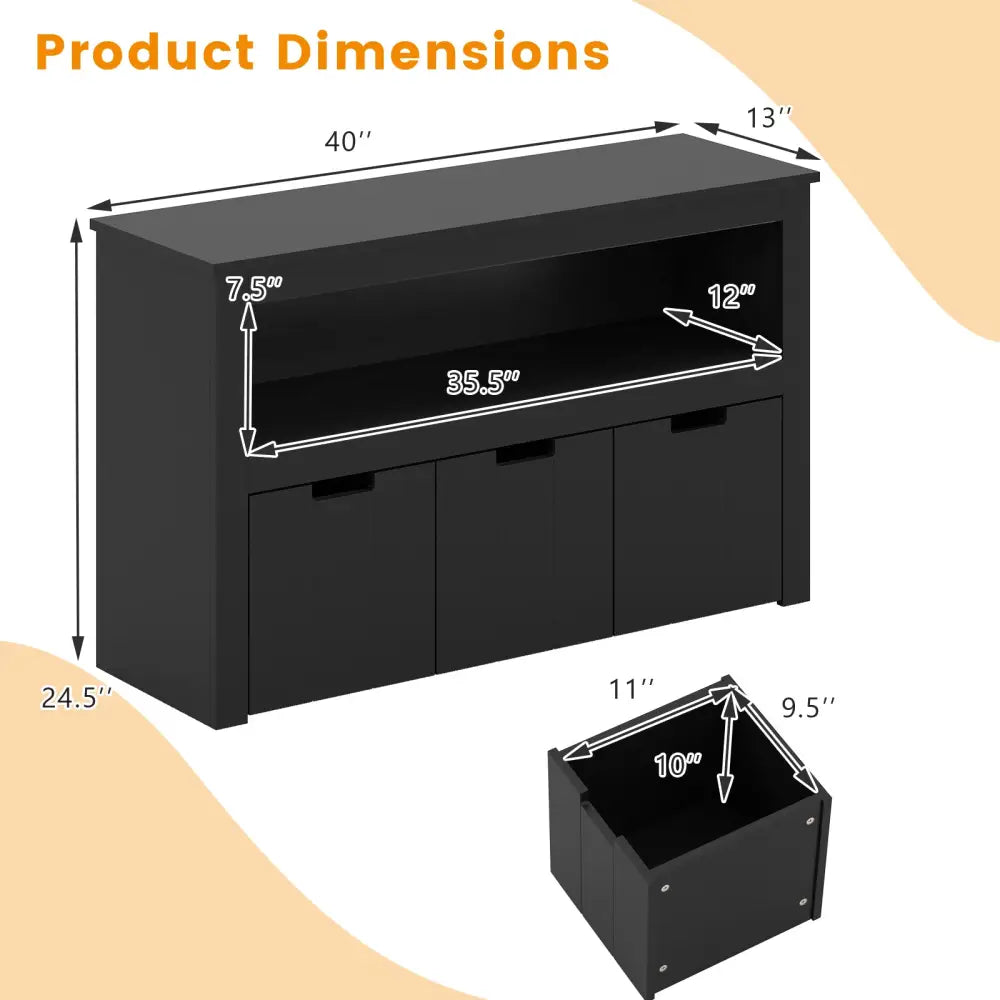 Kid Toy Storage Cabinet Drawer Chest with Wheels and Large Storage Cube Shelf-Black - Black - Kids Storage