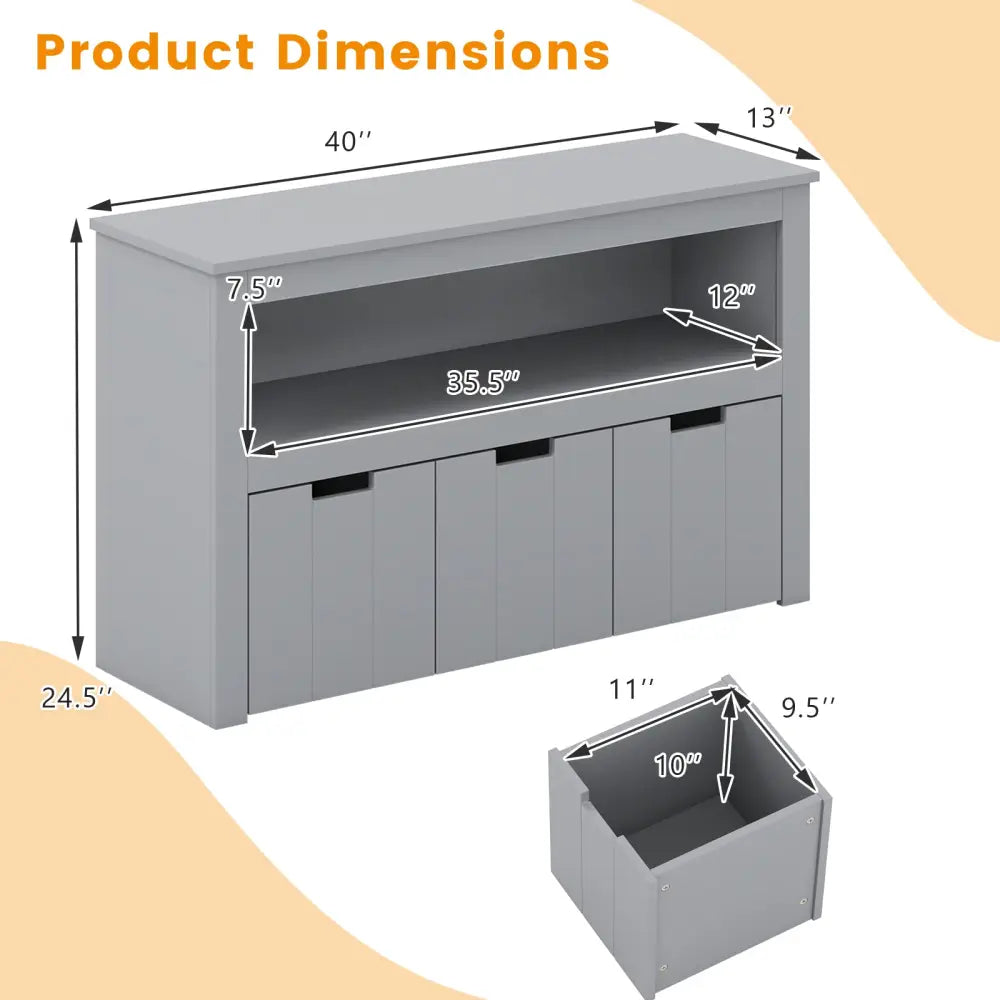Kid Toy Storage Cabinet Drawer Chest with Wheels and Large Storage Cube Shelf-Gray - Gray - Kids Storage