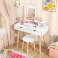 Kid Vanity Table Chair Set with Mirror and 2 Large Storage Drawers-White - White - Kids Vanities