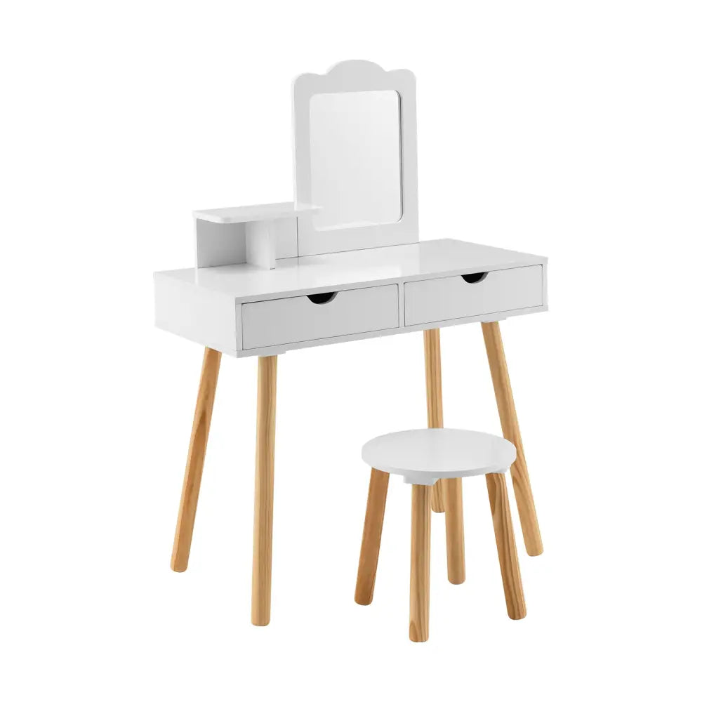Kid Vanity Table Chair Set with Mirror and 2 Large Storage Drawers-White - White - Kids Vanities