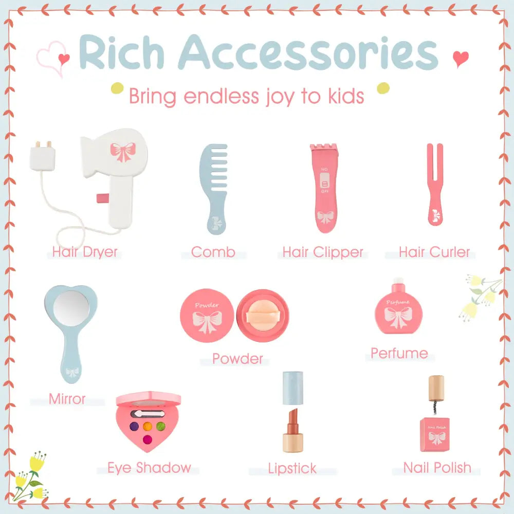 Kids 2-in-1 Princess Makeup Table and Chair Set with Removable Mirror-White - White - Kids Vanities