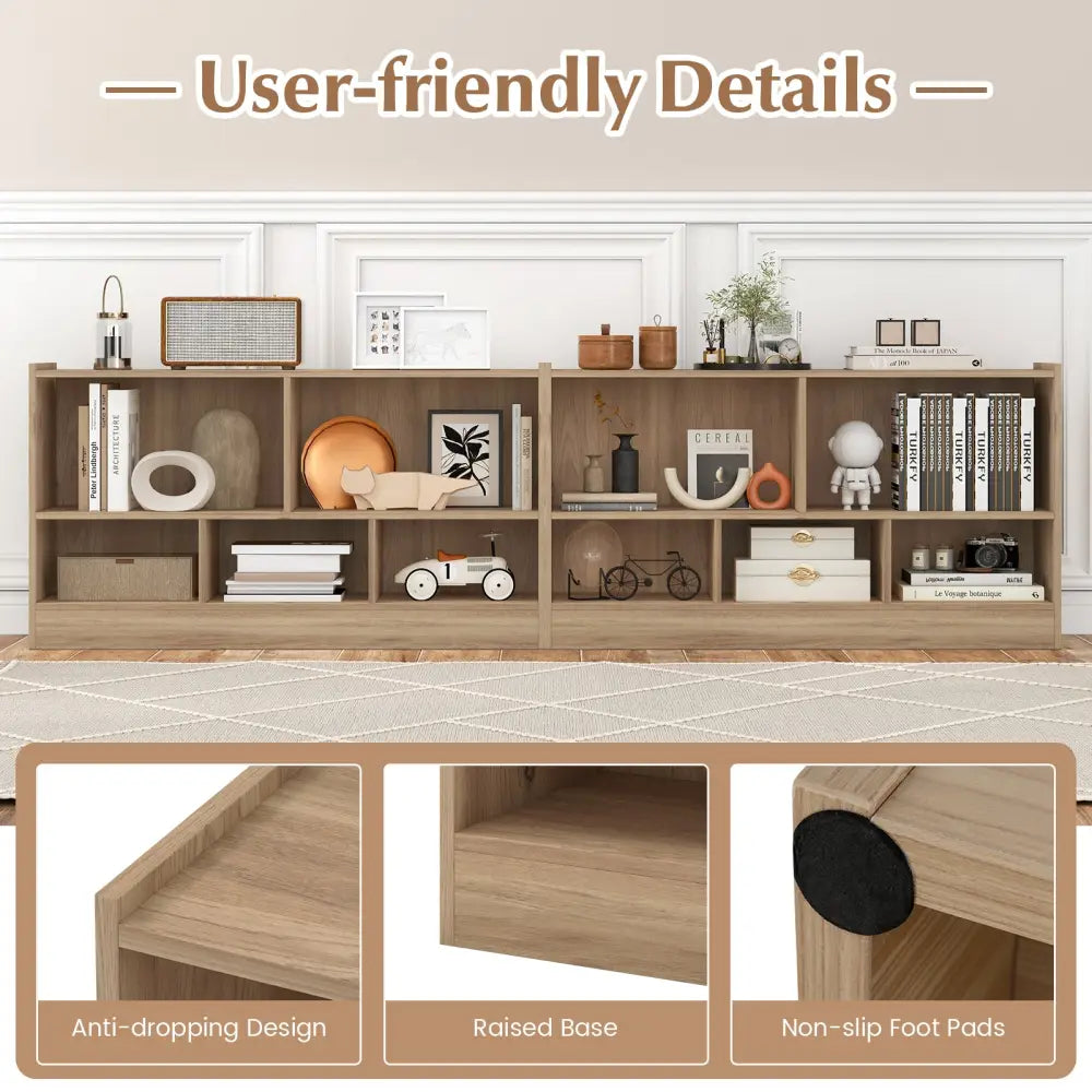 Kids 2-Shelf Bookcase 5-Cube Wood Toy Storage Cabinet Organizer-Natural - Natural - Kids Storage