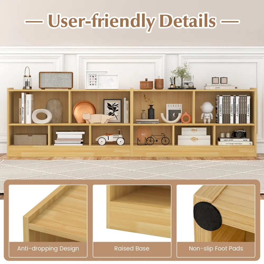 Kids 2-Shelf Bookcase 5-Cube Wood Toy Storage Cabinet Organizer-Beige - Beige - Kids Storage