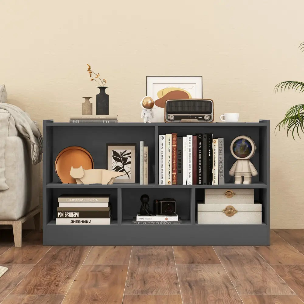 Kids 2-Shelf Bookcase 5-Cube Wood Toy Storage Cabinet Organizer-Gray - Gray - Kids Storage
