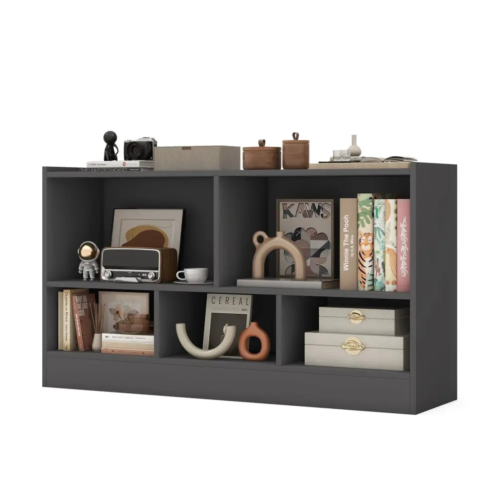 Kids 2-Shelf Bookcase 5-Cube Wood Toy Storage Cabinet Organizer-Gray - Gray - Kids Storage