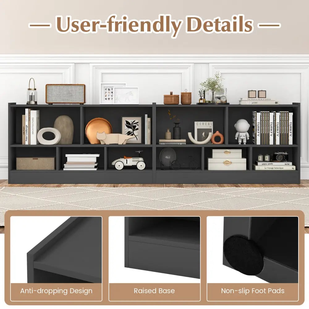 Kids 2-Shelf Bookcase 5-Cube Wood Toy Storage Cabinet Organizer-Gray - Gray - Kids Storage