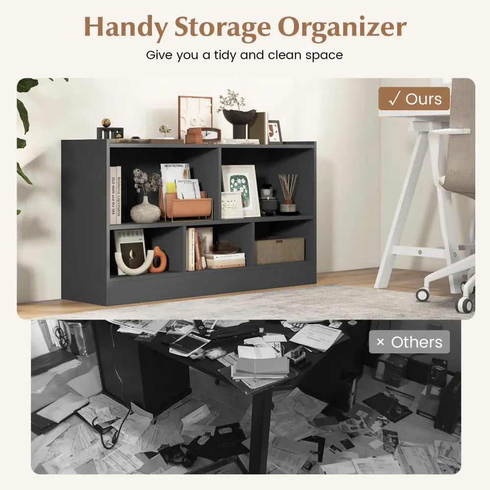 Kids 2-Shelf Bookcase 5-Cube Wood Toy Storage Cabinet Organizer-Gray - Gray - Kids Storage
