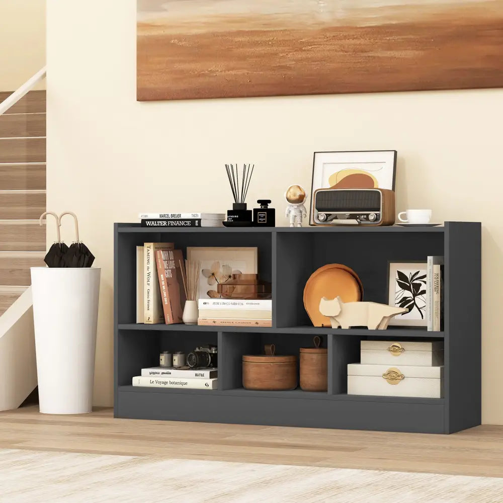 Kids 2-Shelf Bookcase 5-Cube Wood Toy Storage Cabinet Organizer-Gray - Gray - Kids Storage