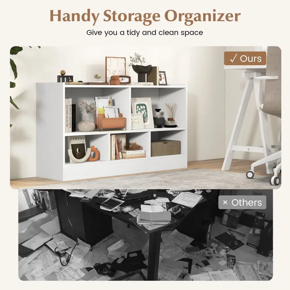 Kids 2-Shelf Bookcase 5-Cube Wood Toy Storage Cabinet Organizer-White - White - Kids Storage
