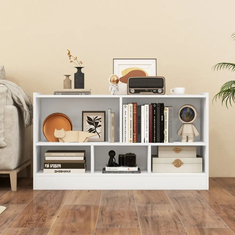 Kids 2-Shelf Bookcase 5-Cube Wood Toy Storage Cabinet Organizer-White - White - Kids Storage
