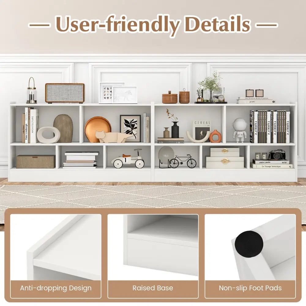 Kids 2-Shelf Bookcase 5-Cube Wood Toy Storage Cabinet Organizer-White - White - Kids Storage
