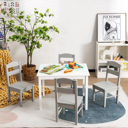 Kids 5 Piece Table and Chair Set Wooden Children Activity Playroom Furniture Gift-White - White - Kids Table & Chair