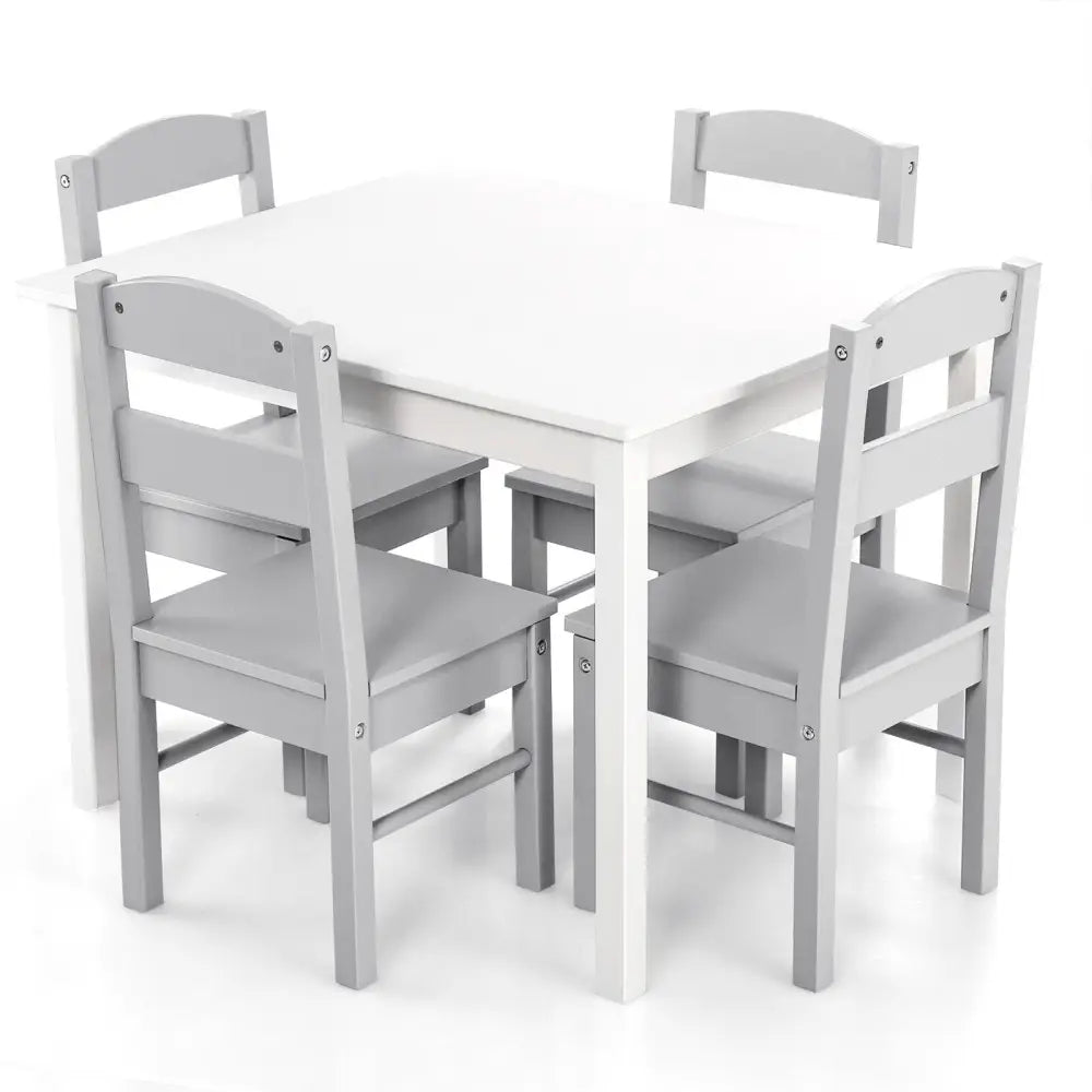 Kids 5 Piece Table and Chair Set Wooden Children Activity Playroom Furniture Gift-White - White - Kids Table & Chair