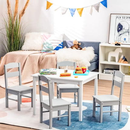 Kids 5 Piece Table and Chair Set Wooden Children Activity Playroom Furniture Gift-White - White - Kids Table & Chair