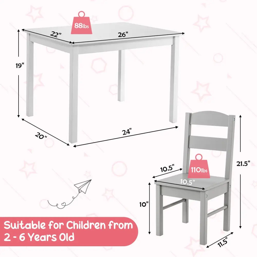 Kids 5 Piece Table and Chair Set Wooden Children Activity Playroom Furniture Gift-White - White - Kids Table & Chair