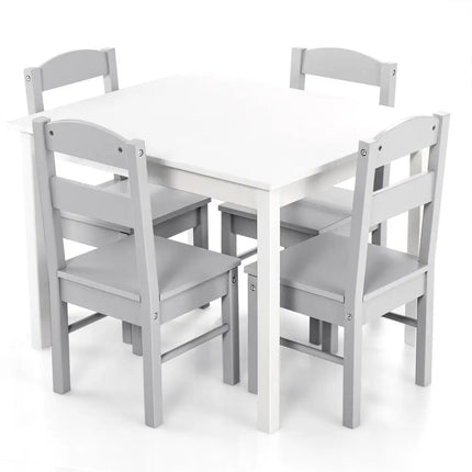 Kids 5 Piece Table and Chair Set Wooden Children Activity Playroom Furniture Gift-White - White - Kids Table & Chair