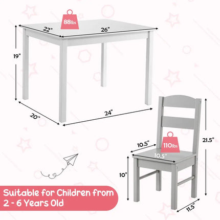 Kids 5 Piece Table and Chair Set Wooden Children Activity Playroom Furniture Gift-White - White - Kids Table & Chair