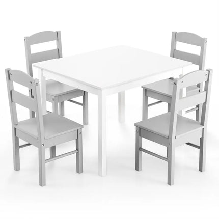 Kids 5 Piece Table and Chair Set Wooden Children Activity Playroom Furniture Gift-White - White - Kids Table & Chair