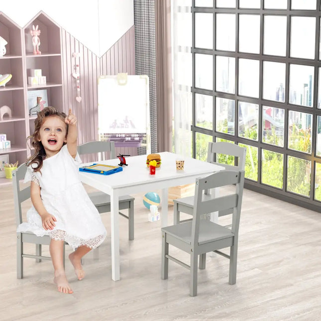 Kids 5 Piece Table and Chair Set Wooden Children Activity Playroom Furniture Gift-White - White - Kids Table & Chair