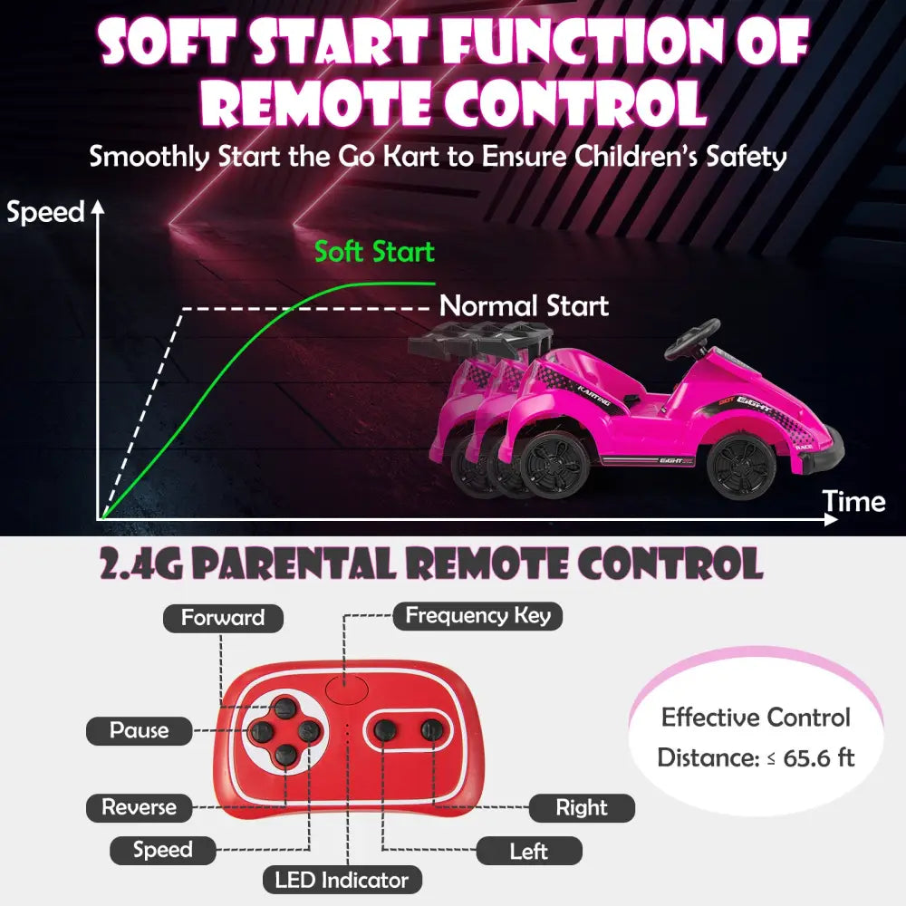 Kids 6V Ride On Go Cart with Remote Control and Safety Belt-Pink - Pink - Powered Ride On Toys
