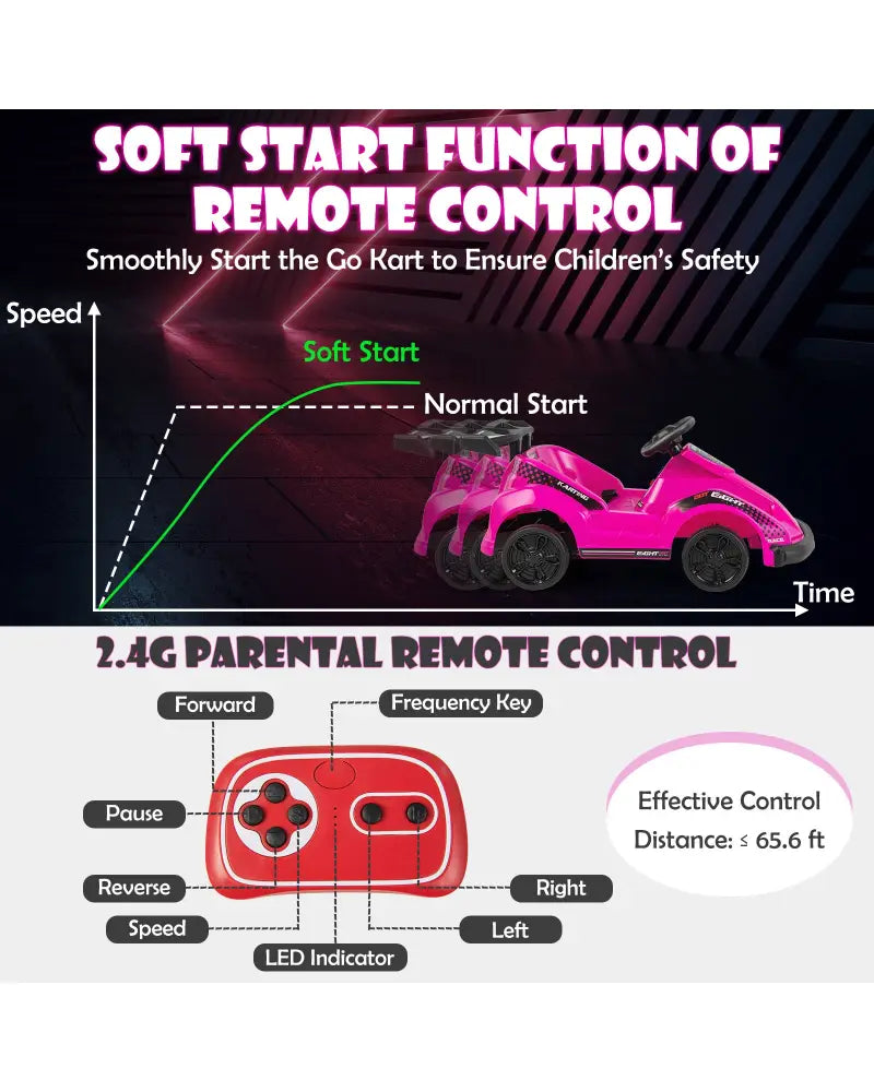 Kids 6V Ride On Go Cart with Remote Control and Safety Belt-Pink - Pink - Powered Ride On Toys