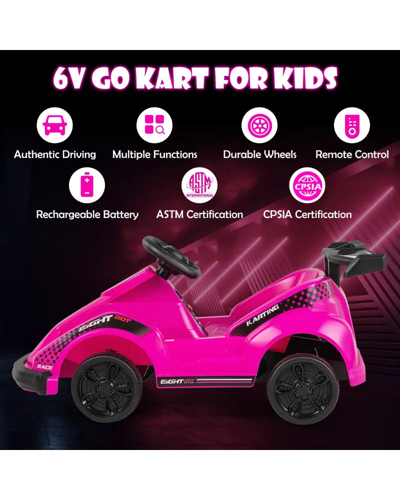 Kids 6V Ride On Go Cart with Remote Control and Safety Belt-Pink - Pink - Powered Ride On Toys