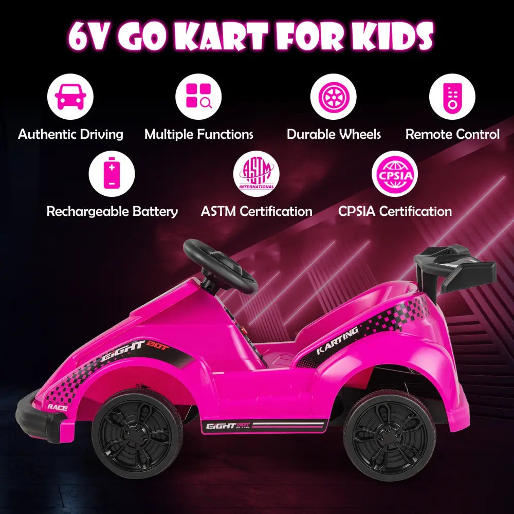 Kids 6V Ride On Go Cart with Remote Control and Safety Belt-Pink - Pink - Powered Ride On Toys