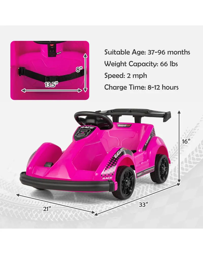 Kids 6V Ride On Go Cart with Remote Control and Safety Belt-Pink - Pink - Powered Ride On Toys