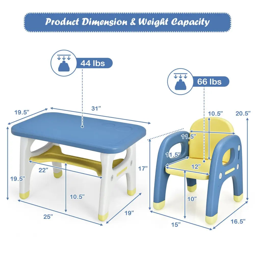 Kids Activity Table and Chair Set with Montessori Toys for Preschool and Kindergarten-Blue - Blue - Kids Table & Chair