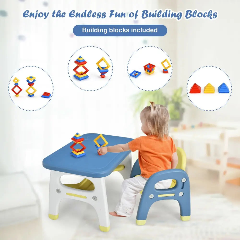 Kids Activity Table and Chair Set with Montessori Toys for Preschool and Kindergarten-Blue - Blue - Kids Table & Chair