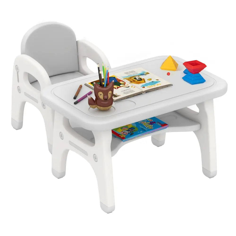 Kids Activity Table and Chair Set with Montessori Toys for Preschool and Kindergarten-Gray - Gray - Kids Table & Chair