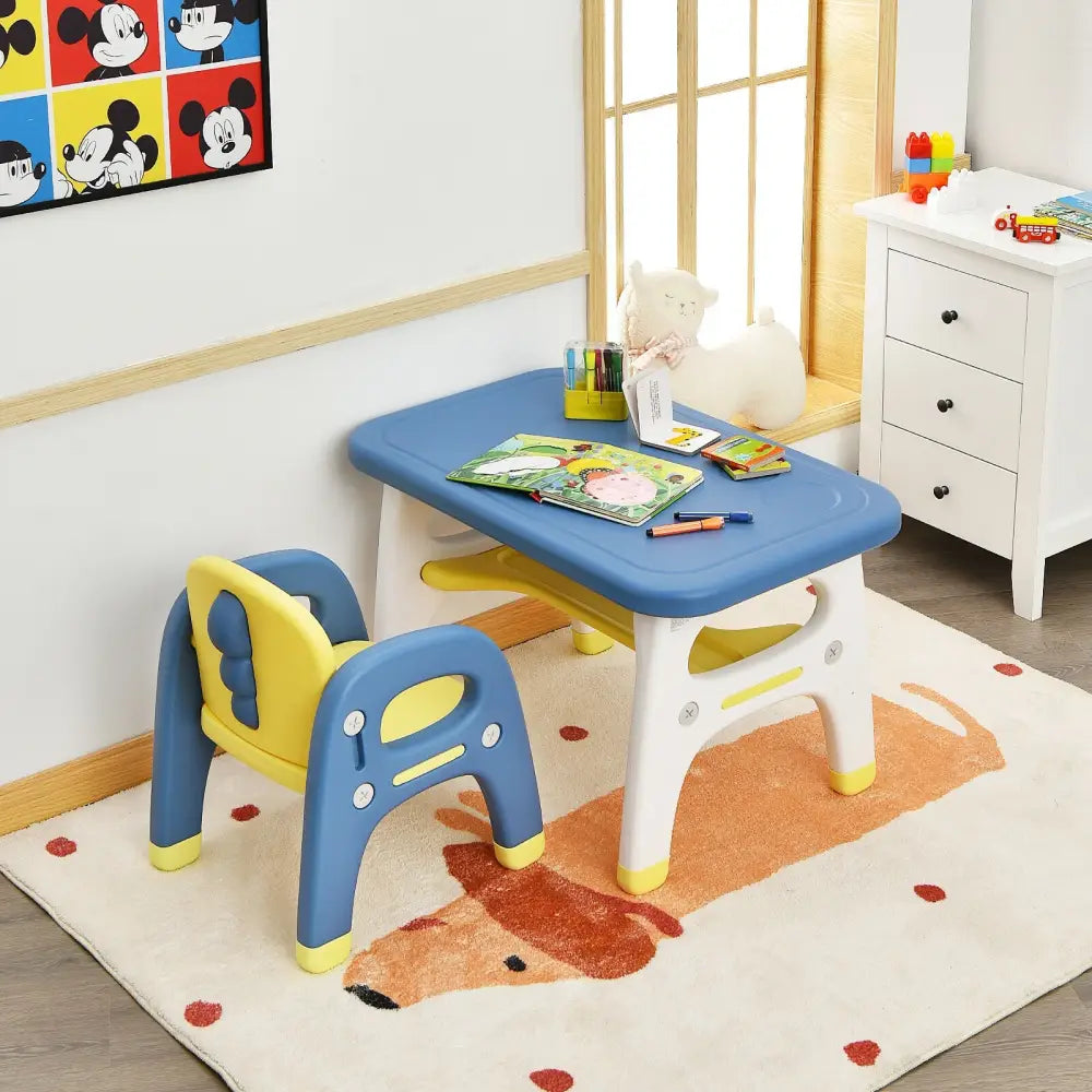 Kids Activity Table and Chair Set with Montessori Toys for Preschool and Kindergarten-Blue - Blue - Kids Table & Chair