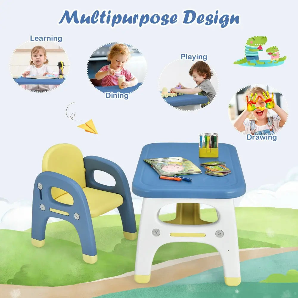 Kids Activity Table and Chair Set with Montessori Toys for Preschool and Kindergarten-Blue - Blue - Kids Table & Chair