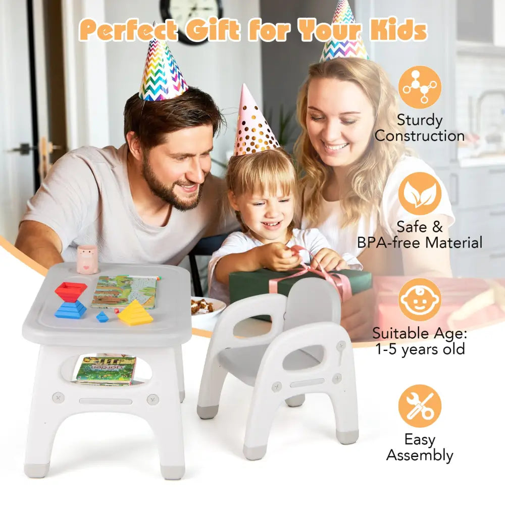 Kids Activity Table and Chair Set with Montessori Toys for Preschool and Kindergarten-Gray - Gray - Kids Table & Chair