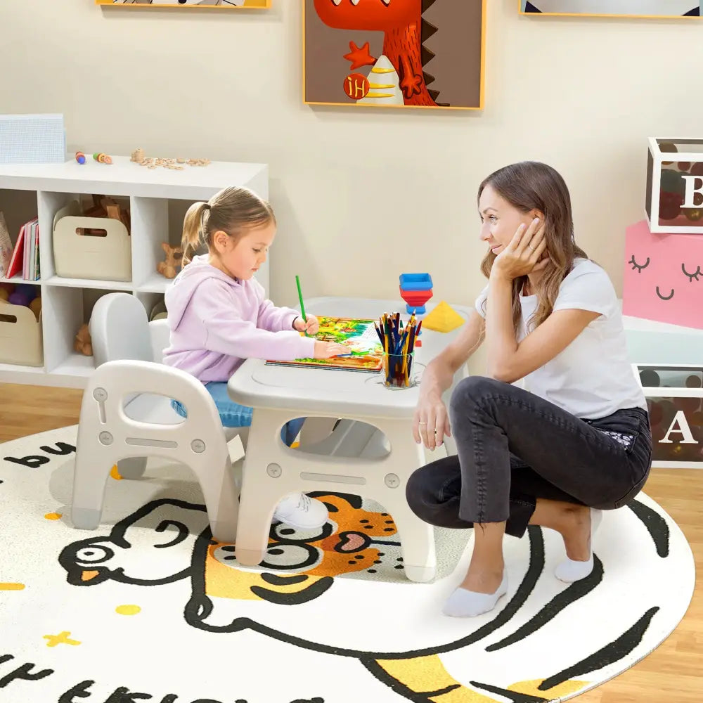 Kids Activity Table and Chair Set with Montessori Toys for Preschool and Kindergarten-Gray - Gray - Kids Table & Chair