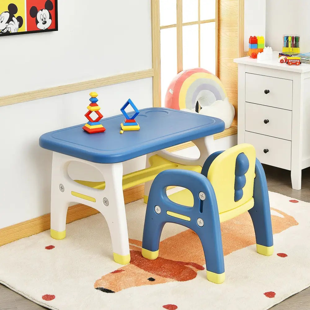 Kids Activity Table and Chair Set with Montessori Toys for Preschool and Kindergarten-Blue - Blue - Kids Table & Chair