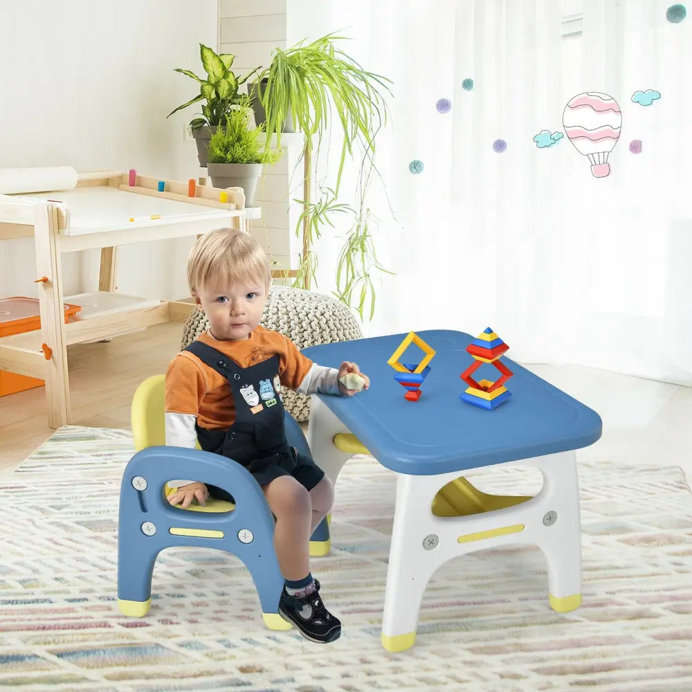 Kids Activity Table and Chair Set with Montessori Toys for Preschool and Kindergarten-Blue - Blue - Kids Table & Chair