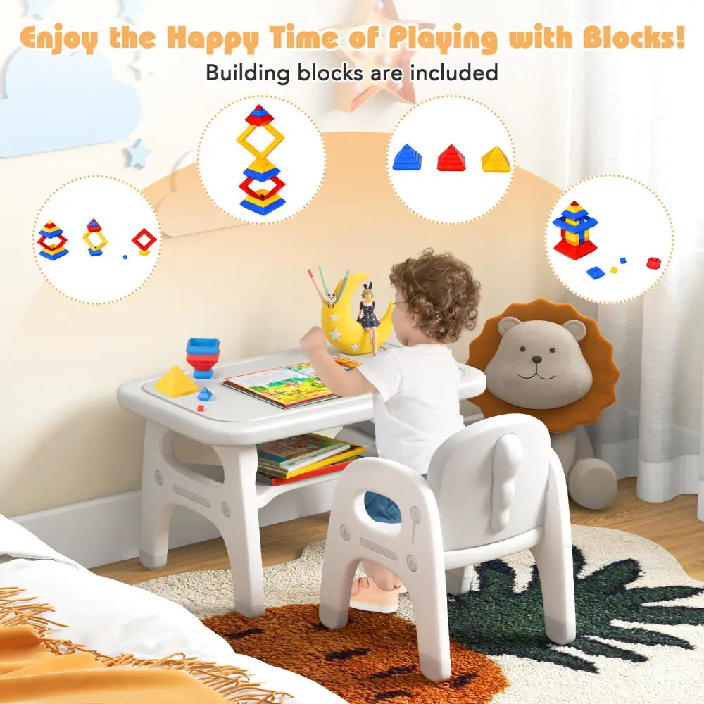 Kids Activity Table and Chair Set with Montessori Toys for Preschool and Kindergarten-Gray - Gray - Kids Table & Chair
