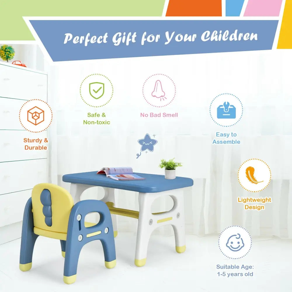 Kids Activity Table and Chair Set with Montessori Toys for Preschool and Kindergarten-Blue - Blue - Kids Table & Chair