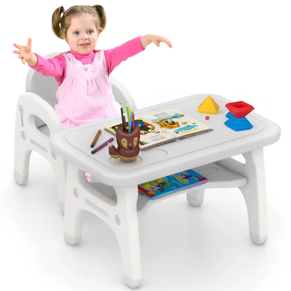 Kids Activity Table and Chair Set with Montessori Toys for Preschool and Kindergarten-Gray - Gray - Kids Table & Chair