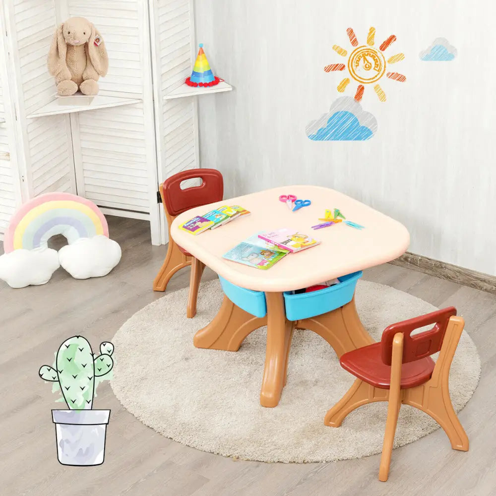 Kids Activity Table & Chair Set Play Furniture with Storage-Coffee - Brown - Kids Table & Chair Sets