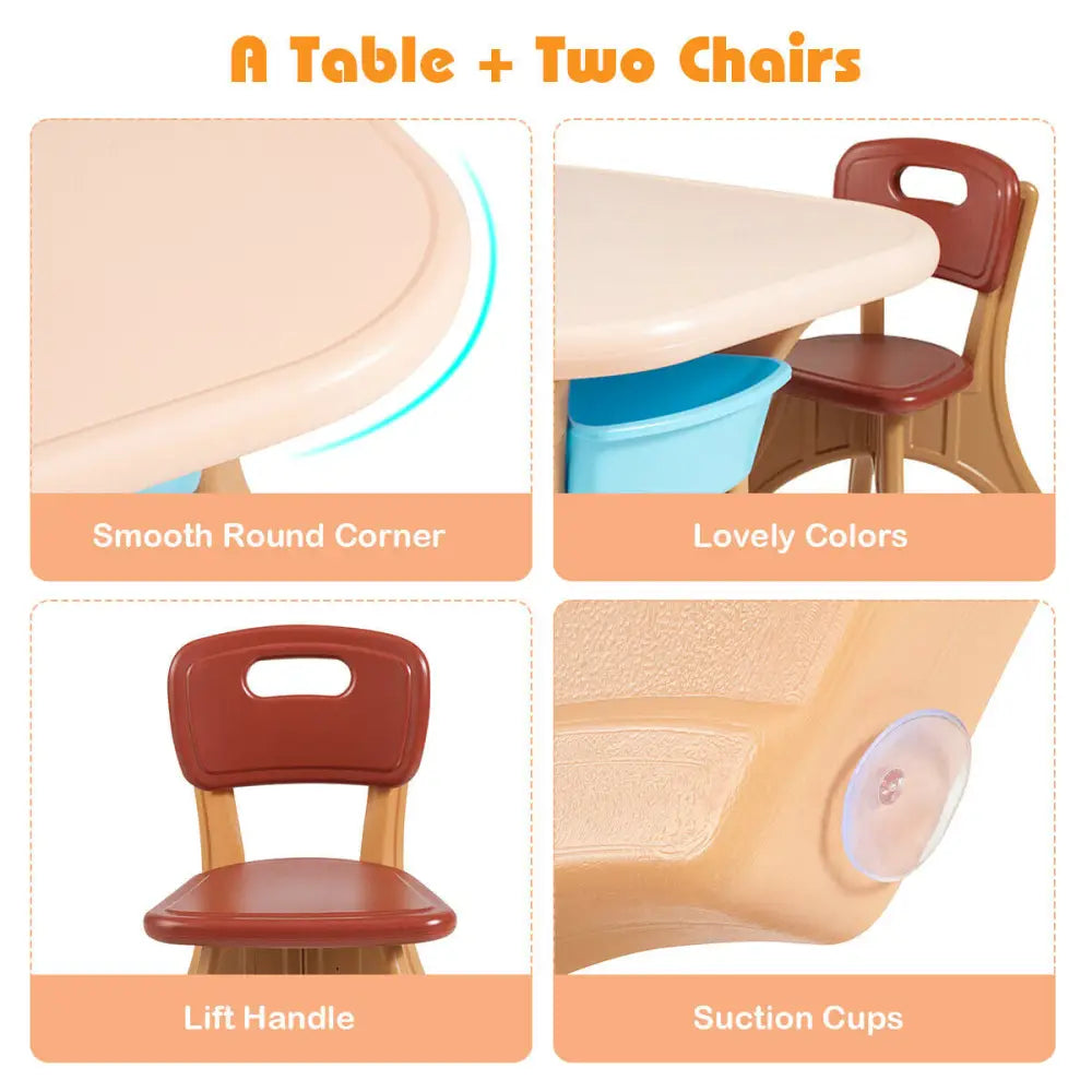 Kids Activity Table & Chair Set Play Furniture with Storage-Coffee - Brown - Kids Table & Chair Sets