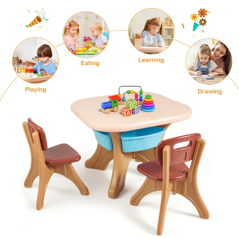 Kids Activity Table & Chair Set Play Furniture with Storage-Coffee - Brown - Kids Table & Chair Sets